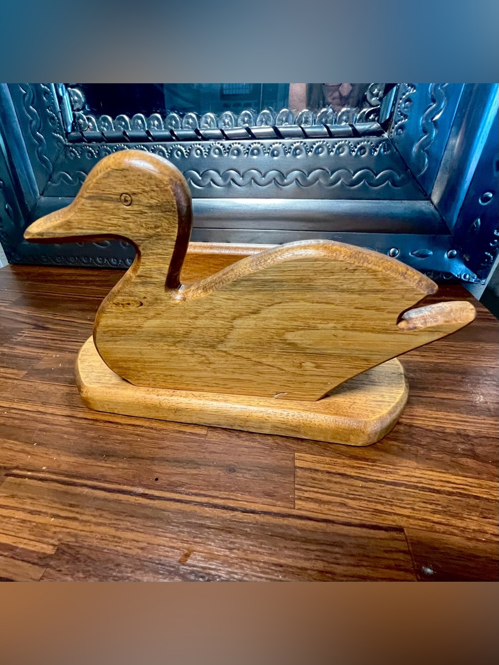 Vintage Handcrafted Wood Duck napkin letter holder rustic country folk art